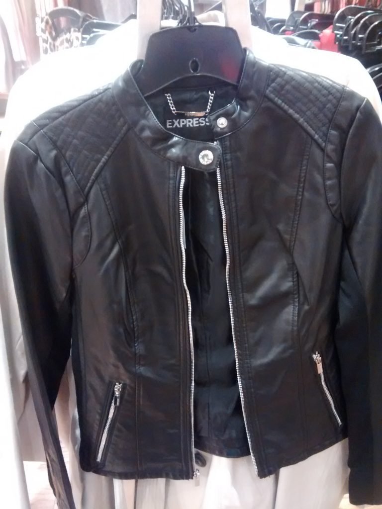 Leather Jacket hanging on a rack