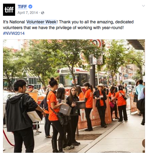 TIFF Volunteers Facebook post