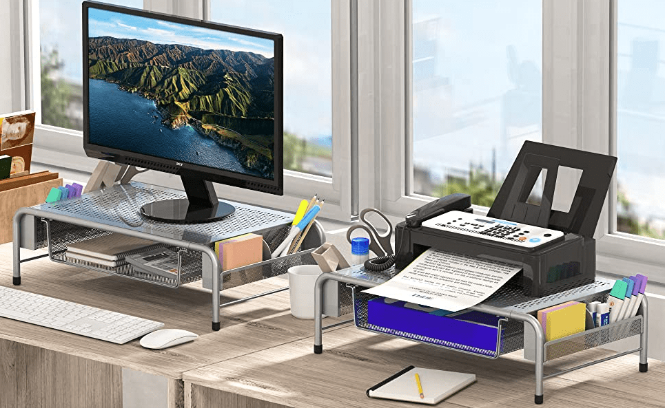Computer monitor riser stand with added storage